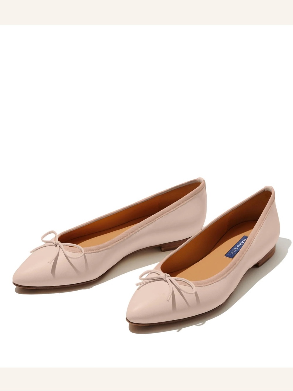Margaux The Pointe Ballet Flats Blush Nappa Leather Pointed Toe Bow US 8 EU 38 M